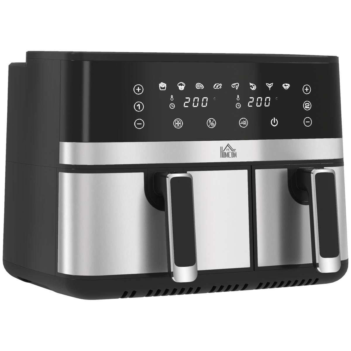 HOMCOM Dual Zone Air Fryer 8.5L, SYNCFinish, 8 Presets, 2700W, Black/Silver